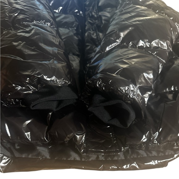 Mono B Faux Leather Jacket Size Large Black Puffer High Neckline Removable Hood - Picture 8 of 13